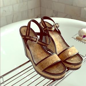 Prada leather and cork wedges